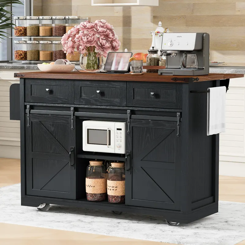 K&k 53.7 Farmhouse Kitchen Island with Power Outlet
