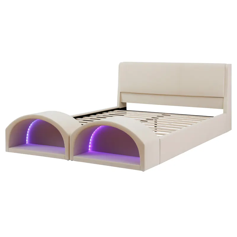 Queen Size Upholstered Platform Bed Frame with Dual Cat Caves — photo 8