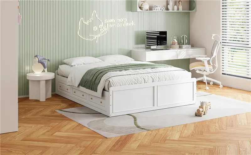 Wood Queen Size Platform Bed Frame with 6 Drawers β photo 2