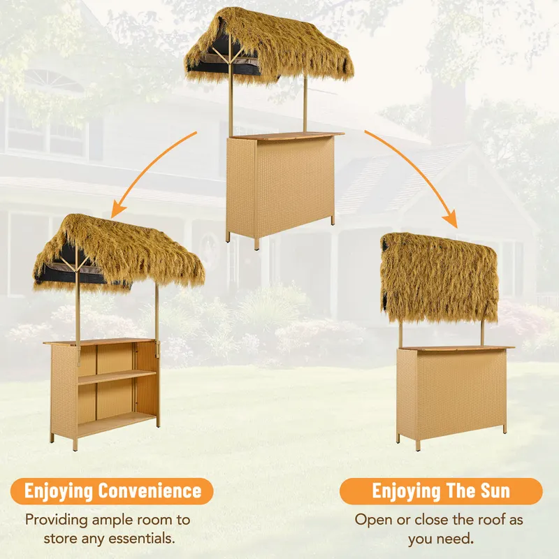 Hawaiian-style Bar Height Patio Set with PE Grass Canopy β photo 4