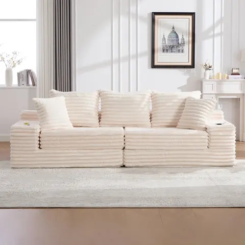 Oversized Boneless Four Seats Sofa with Cup Holder and Side