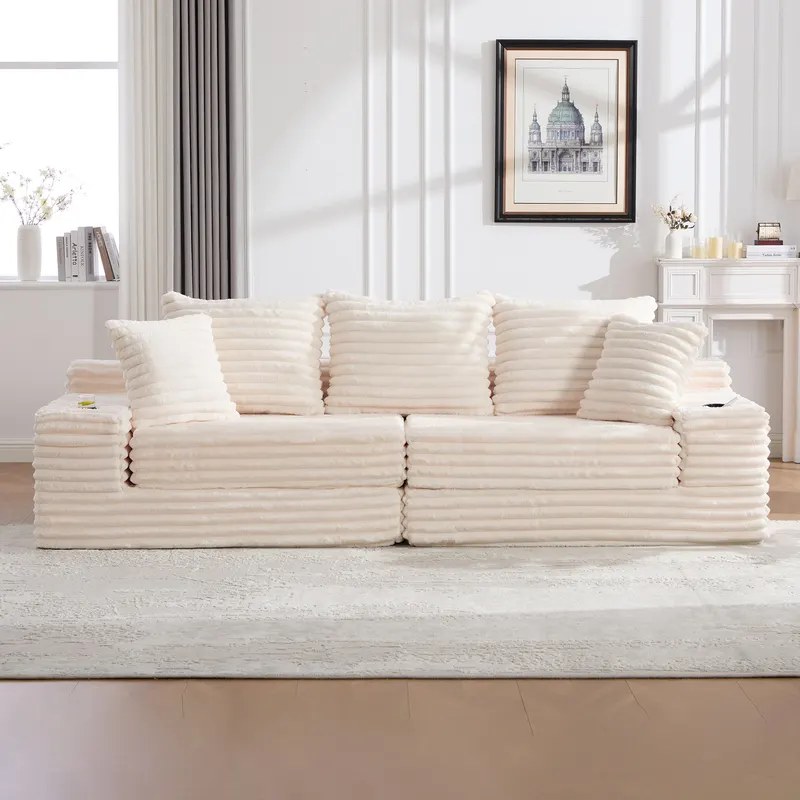 Oversized Boneless Four Seats Sofa with Cup Holder and Side