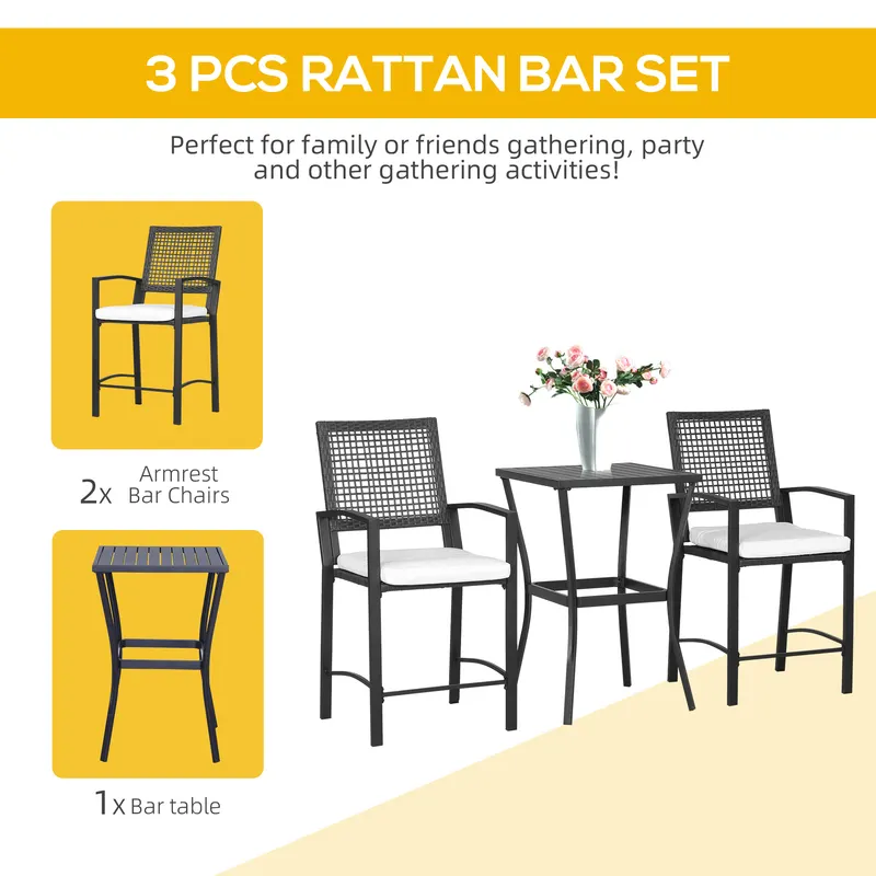3pcs Patio Bar Set with Soft Cushion β photo 8