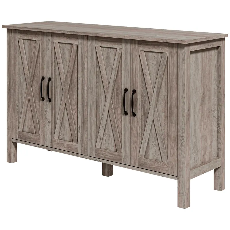 Sideboard Buffet with 4 Barn Doors and 2 Adjustable Shelves