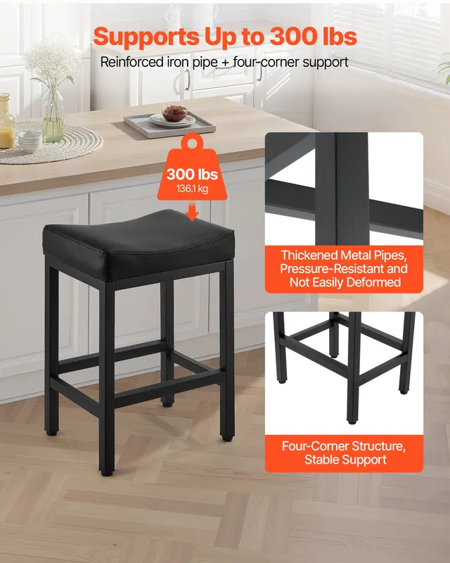 Bar Stool Set of 2 — PU Leather Counter Height Stools — photo 3