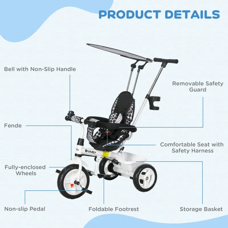 6 in 1 Kids Tricycle with Removable Handlebar and Canopy β photo 4