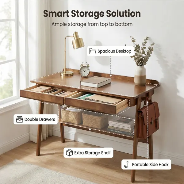Solid Wood Writing Desk — Home Office Desk for Small Spaces — photo 5