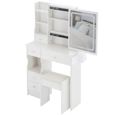 29.2 Small Size Left Drawer Desktop Vanity Table Cushioned Stool — photo 8