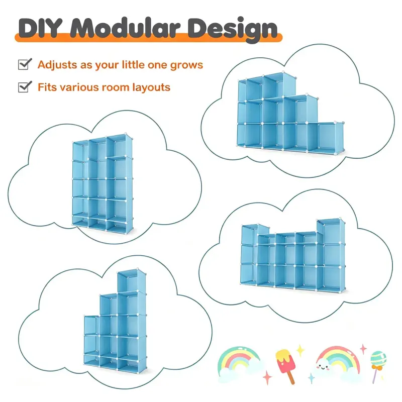 3-Cube Blue Modular Kids Closet — photo 8
