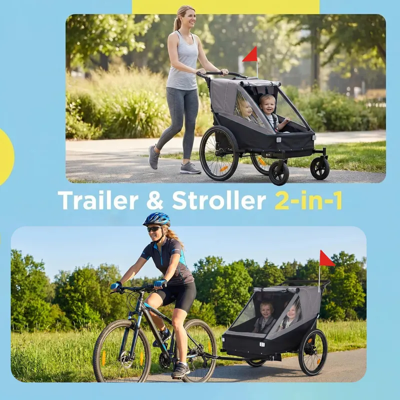 2 in 1 Kids Bike Trailer and Stroller for 1 to 2 Children — photo 5