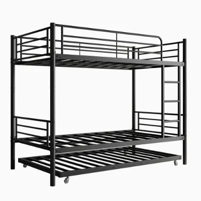 Twin Bunk Bed with Trundle Metal Bunkbeds with Ladder — photo 8