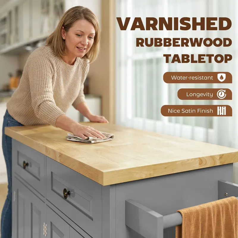 Kitchen Island Cart with Rubber Wood Top — photo 4