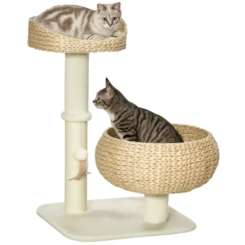 28" Elevated Cat Bed with Sisal Scratching Post for Indoor
