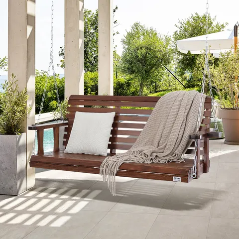 Wooden Porch Swing 5.5 Ft — Patio Bench Swing for Courtyard