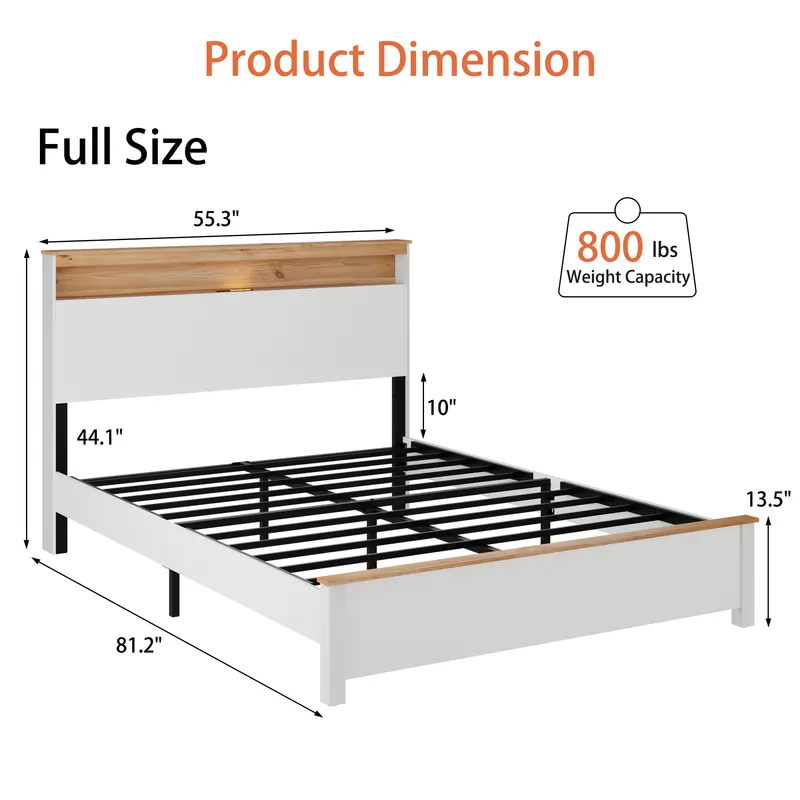 Full Farmhouse Wood Bed Frame with Storage Headboard & Charging — photo 4