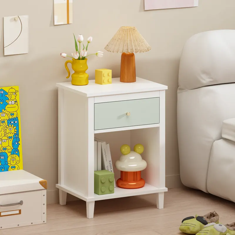 26.77''H Wooden Nightstand with One Drawer One Shelf for Kids