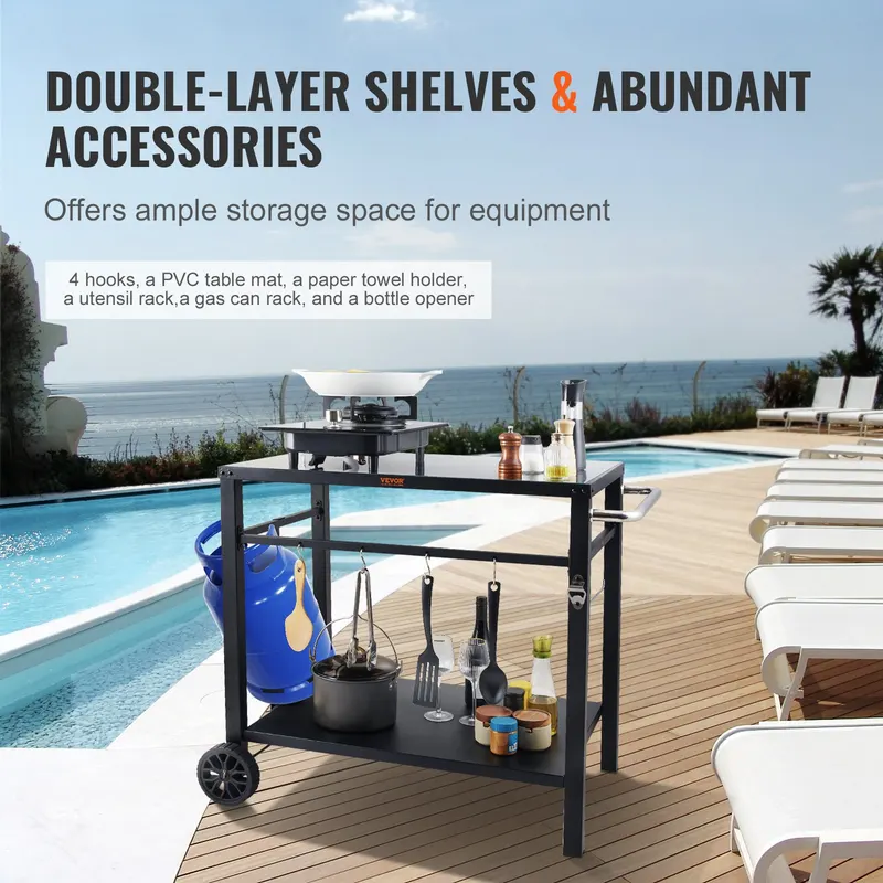 Outdoor Grill Dining Cart with Double-shelf — photo 4