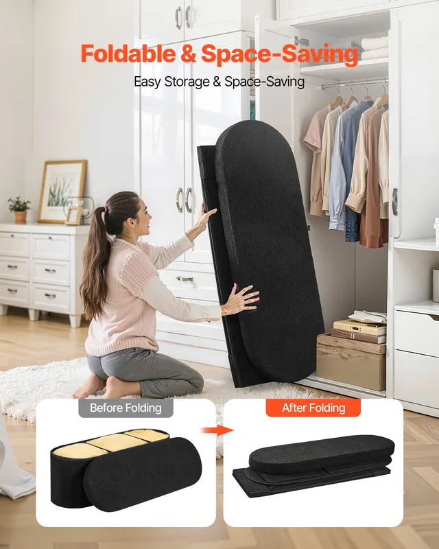 Oval Storage Ottoman Bench — Foldable Teddy Fleece End of Bed — photo 3