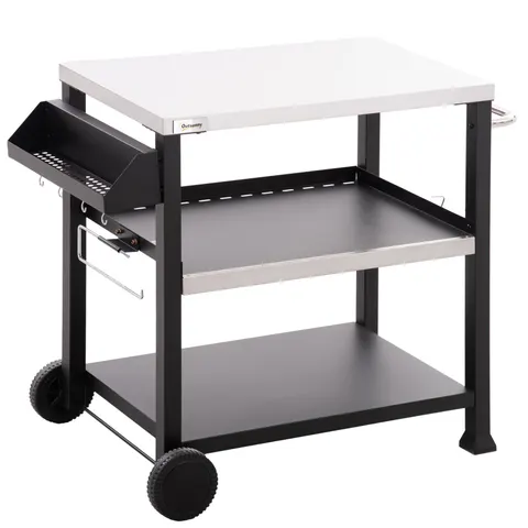 3-Shelf Outdoor Grill Cart Table with Side Handle
