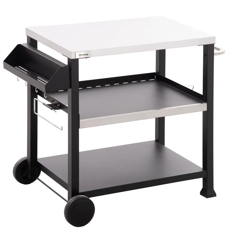 3-Shelf Outdoor Grill Cart Table with Side Handle