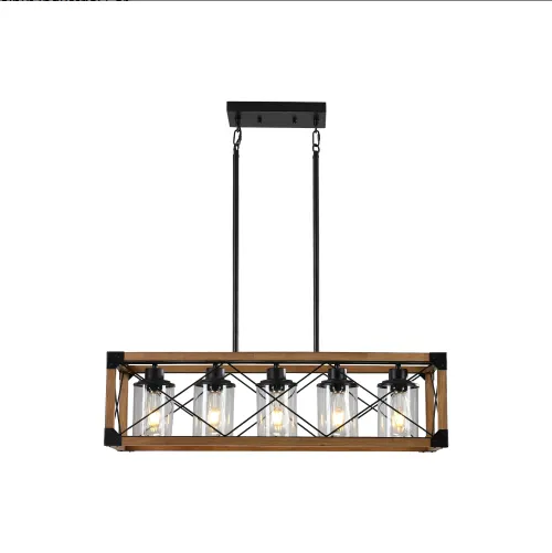 32 Inch Walnut Industrial Farmhouse Rectangle Pendant Light β photo 7