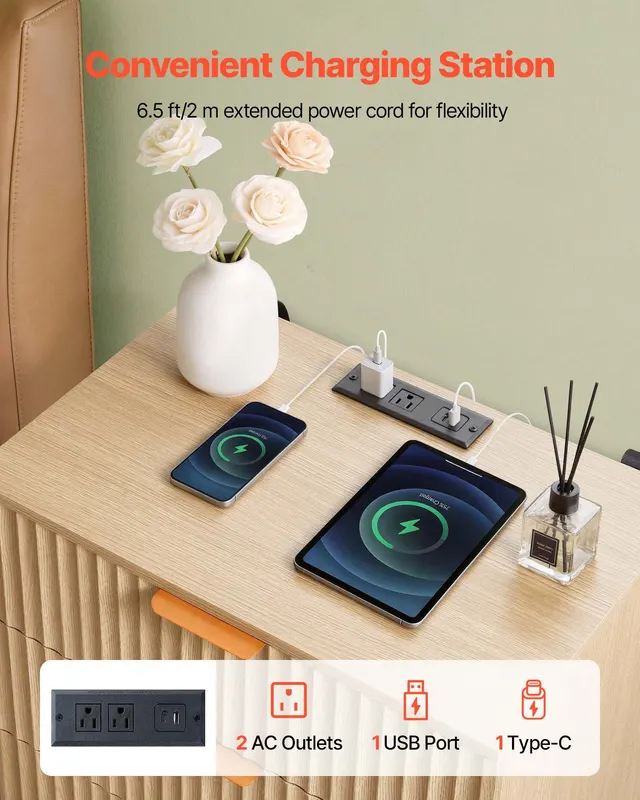 Fluted Nightstands with Charging Station β photo 5