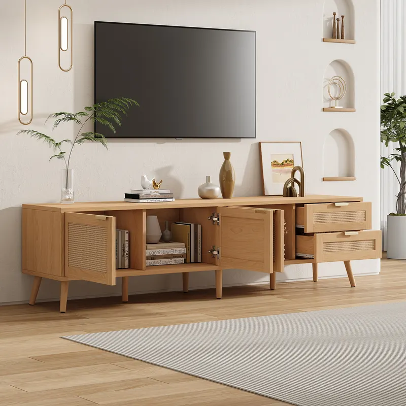70inch Modern TV Stand with Rattan Doors for TVs Up to 80 β photo 2