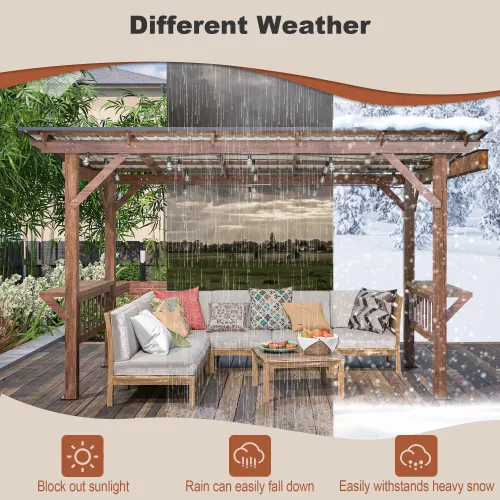 Wooden Pergola Grill Gazebo with Metal Roof & Bulbs & Bar — photo 2