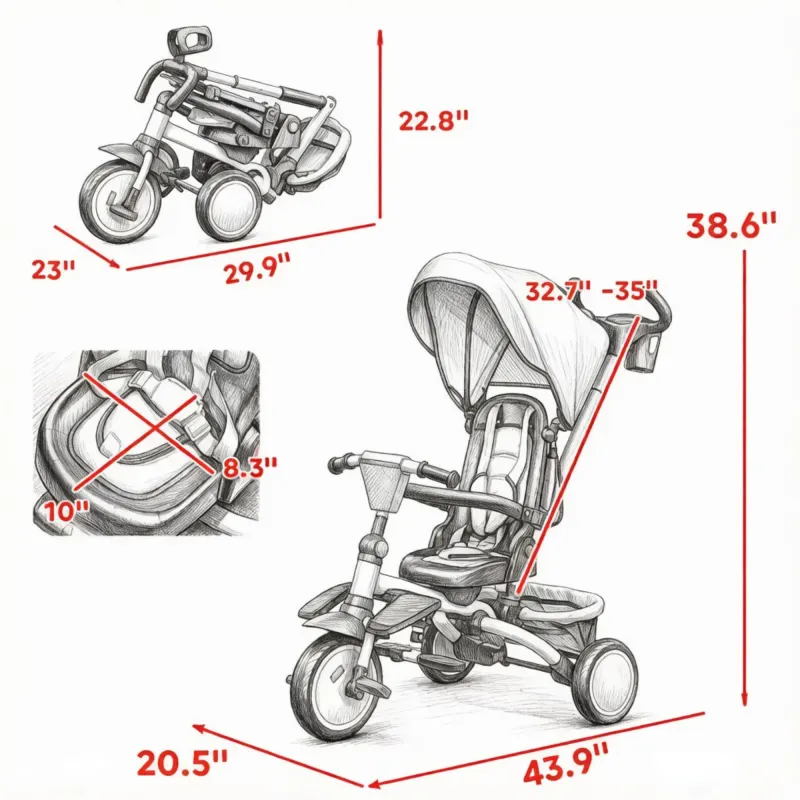 Pink 6-in-1 Convertible Kids Tricycle: 1-5Y Stroller Trike — photo 4