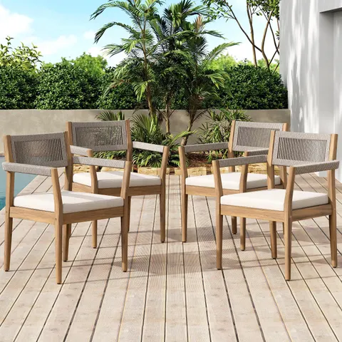Braided Acacia Wood Outdoor Dining Chairs Set of 4 -teak Look