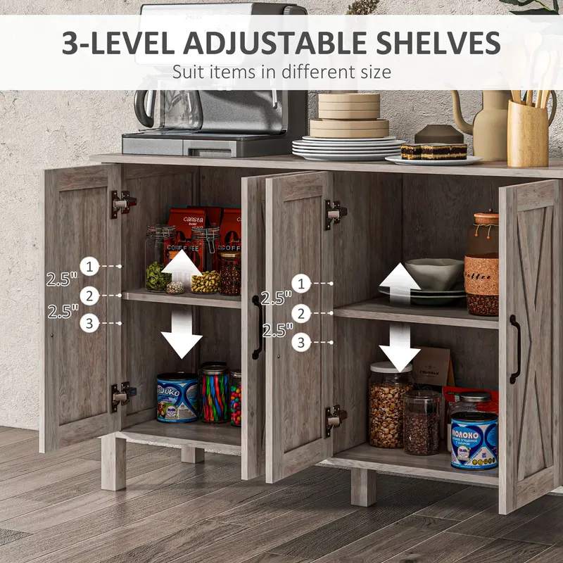 Sideboard Buffet with 4 Barn Doors and 2 Adjustable Shelves β photo 5