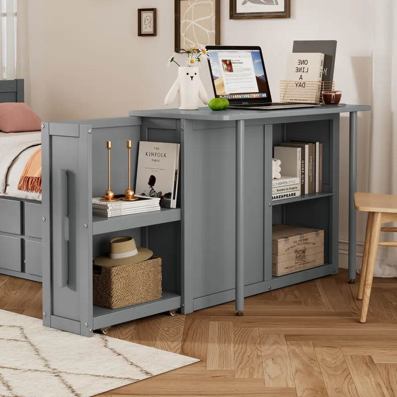 Twin Size Multifunctional Wood Platform Bed with Desk — photo 2