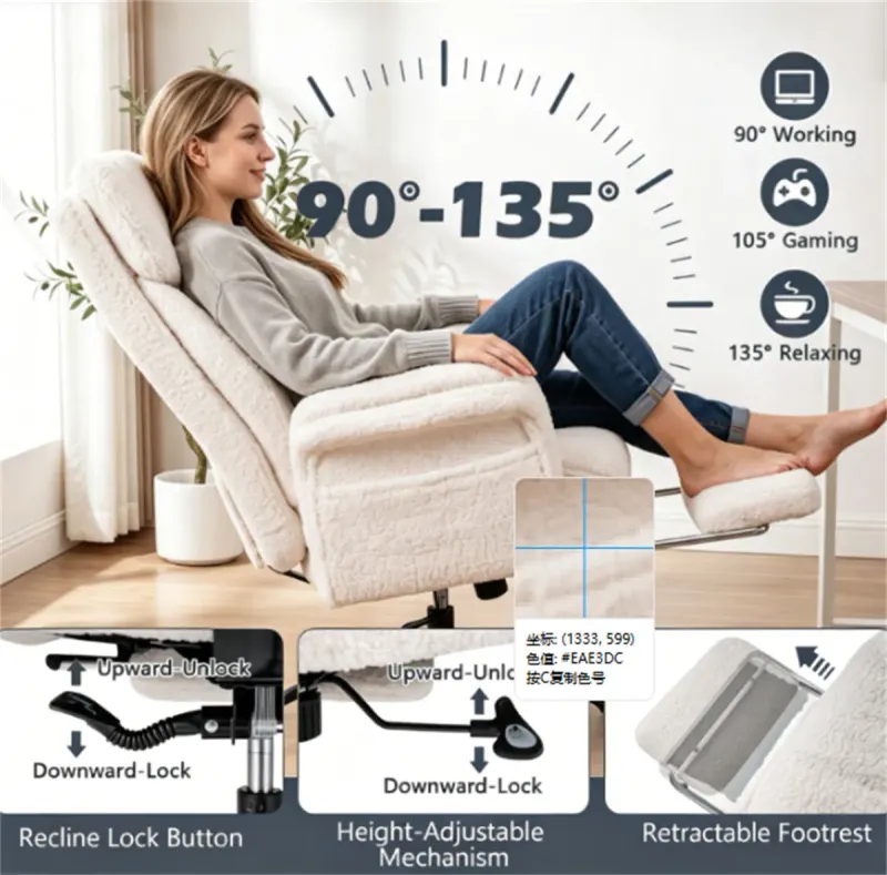 5-Level Flip-up Armrest Ergonomic Office Chair with Retractable β photo 5