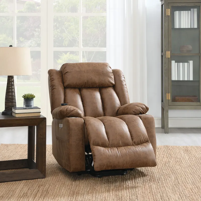Pacay Brown Leather Aire Power Motion Recliner with Lift