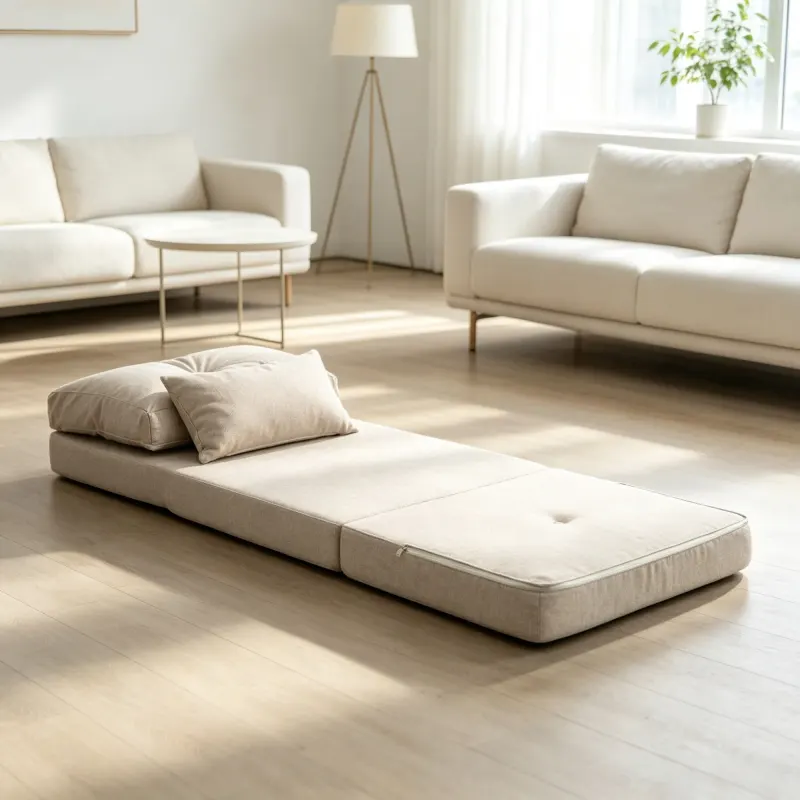 Beige Convertible Floor Sofa Bed No Assembly Required Folding — photo 8