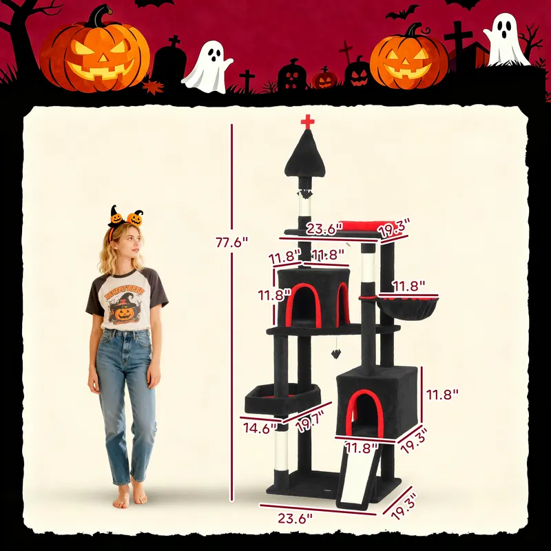 78" Gothic Cat Tree — Cat Tower with Coffin Bed — photo 6