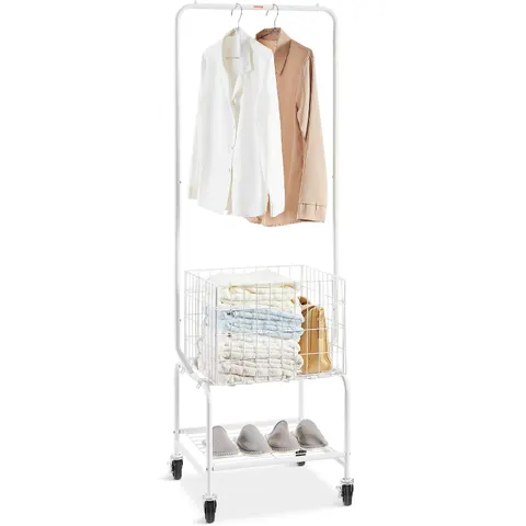 Metal Rolling Laundry Basket with Hanging Garment Rack