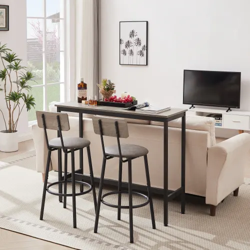 Bar Table Set with 2 Bar Stools PU Soft Seat with Backrest — photo 2
