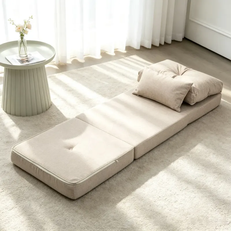 Beige Convertible Floor Sofa Bed No Assembly Required Folding — photo 3