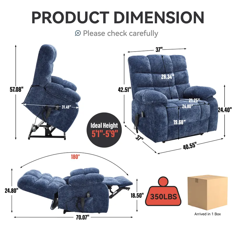 Lift Recliner Chair Heat Massage Dual Motor Infinite Position Up — photo 4