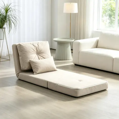 Beige Convertible Floor Sofa Bed No Assembly Required Folding