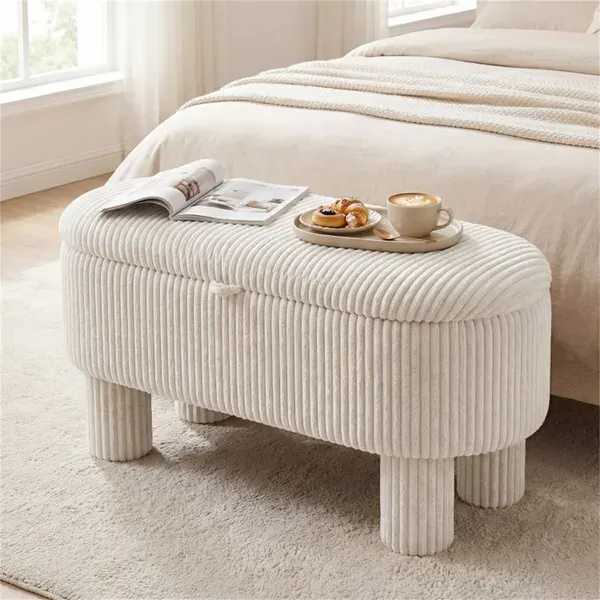 Beige 42 Inch Corduroy Storage Bench — photo 4