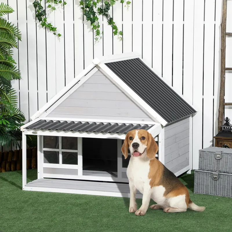 Wooden Dog House with Porch — Dog House Outdoor with Tilt Roof — photo 2