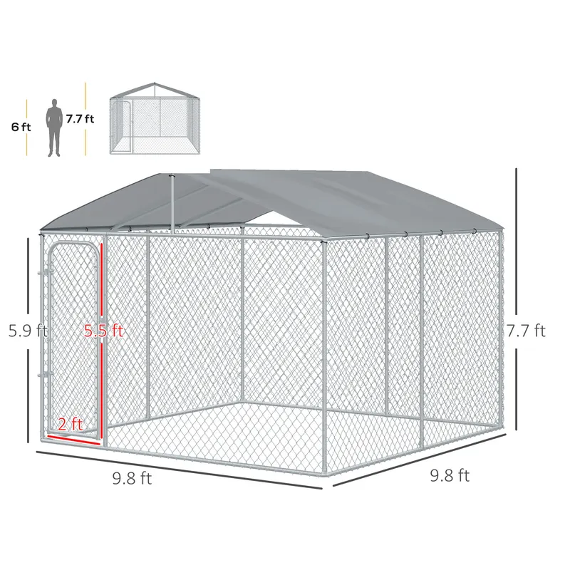 Outdoor Dog Kennel Galvanized Steel Fence with Cover Secure Lock — photo 5