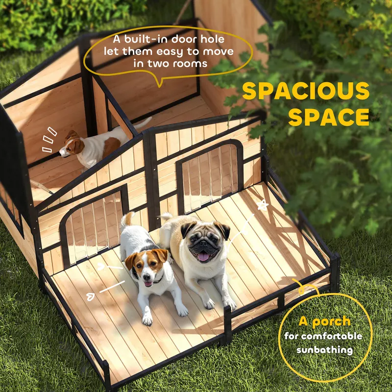 Dog House Outdoor — Wooden Dog Kennel Weatherproof with Porch — photo 8