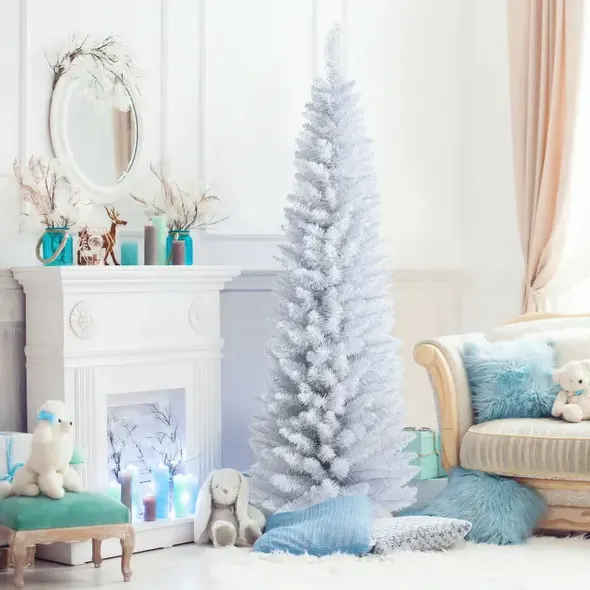 6 Feet Unlit Artificial Slim Pencil Christmas Tree with Metal β photo 2