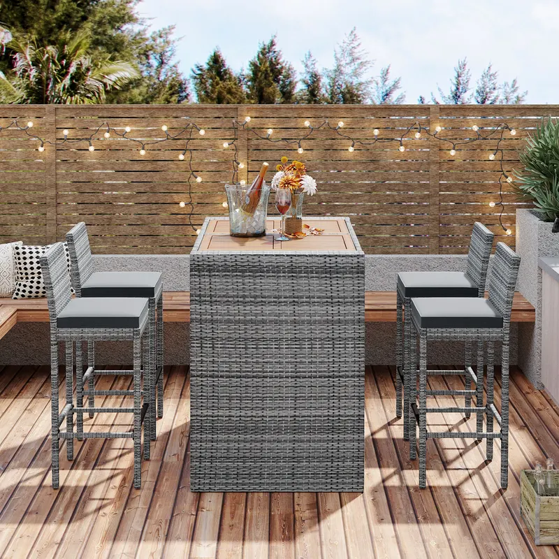 5-pieces Outdoor Patio Wicker Bar Set — photo 2