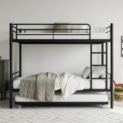 Twin Bunk Bed with Trundle Metal Bunkbeds with Ladder — photo 7