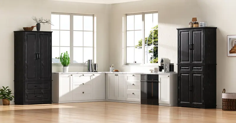 K&k 71 Tall Kitchen Pantry Cabinet with 3 Pull Out Cabinet — photo 4