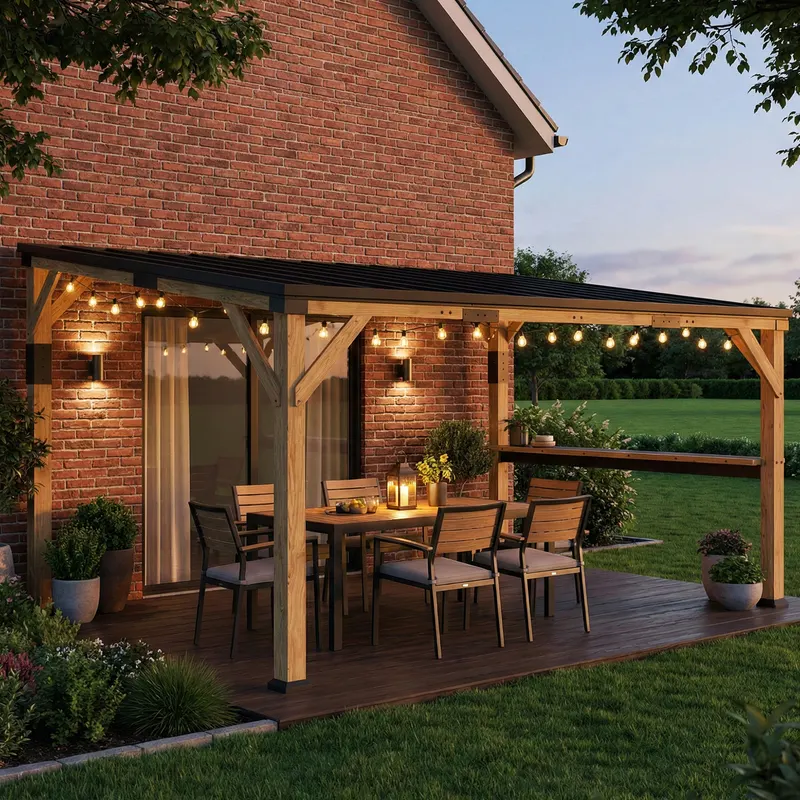 Wooden Gazebo — Hardtop Lean-to Gazebo Pergola with Galvanized — photo 3